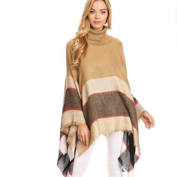La Style Book Sweaters - Plaid Ponch -Beige